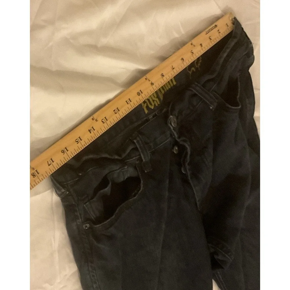 Fox Denim Jeans Mens 34 X 32 Black Revolver Button Fly Straight Leg Casual - Picture 10 of 11